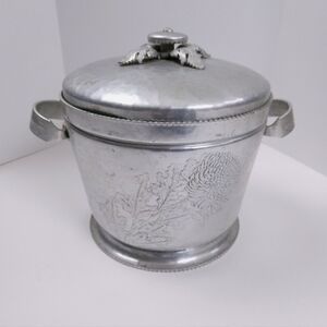 Vintage 1950s Continental Hammered Aluminum Chrysanthemum Ice Bucket